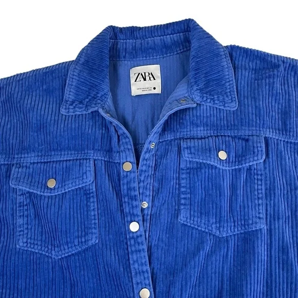Zara Cobalt Blue Oversized Corduroy Jacket Shacket - Picture 10 of 16